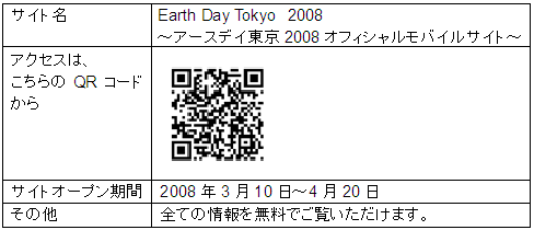 “Earth Day Tokyo 2008”オフィシャルモバイルサイト 